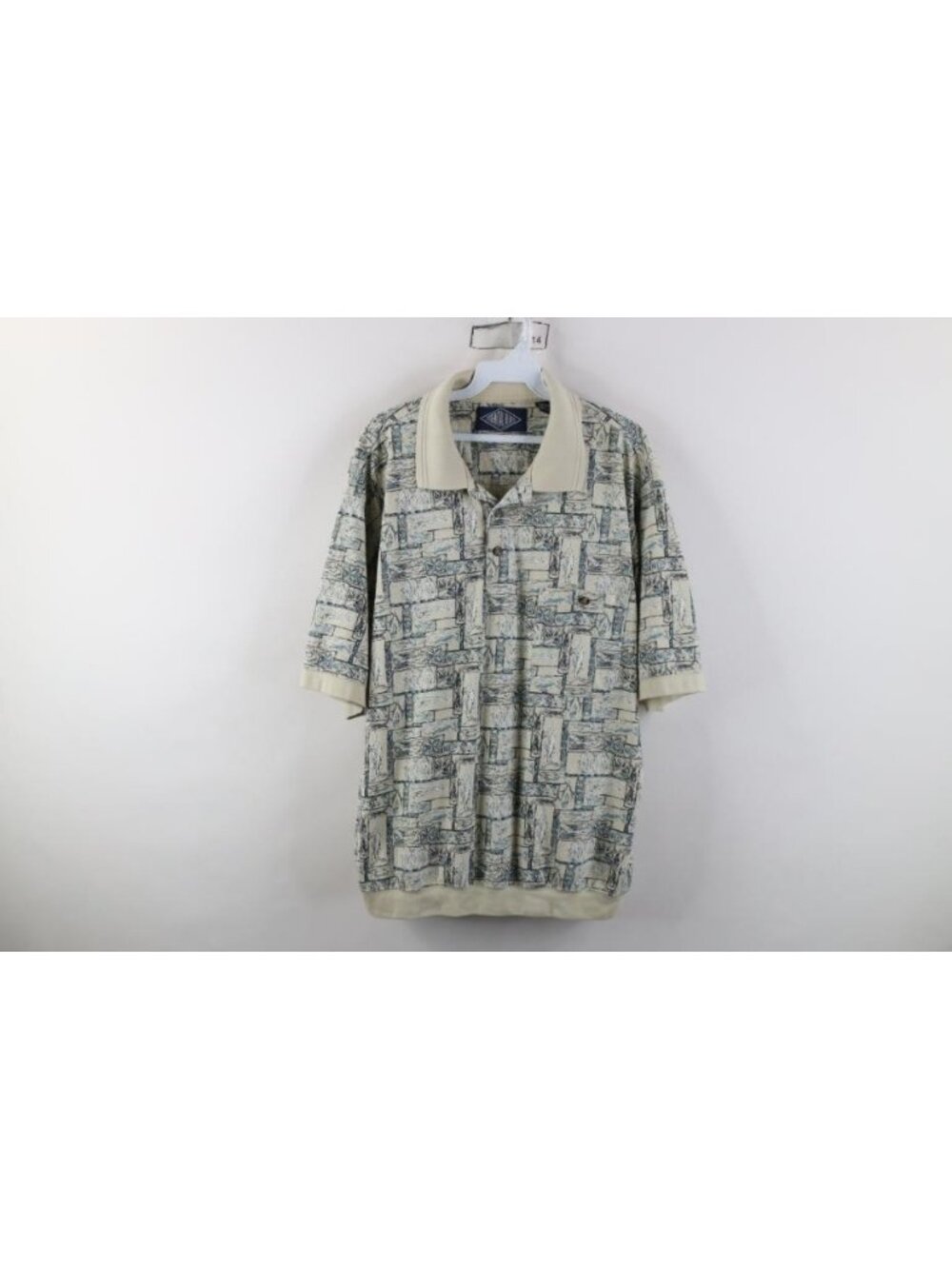 Vtg 90s Streetwear Mens XL Faded Fish Flower All Over Print Pullover Golf Polo
